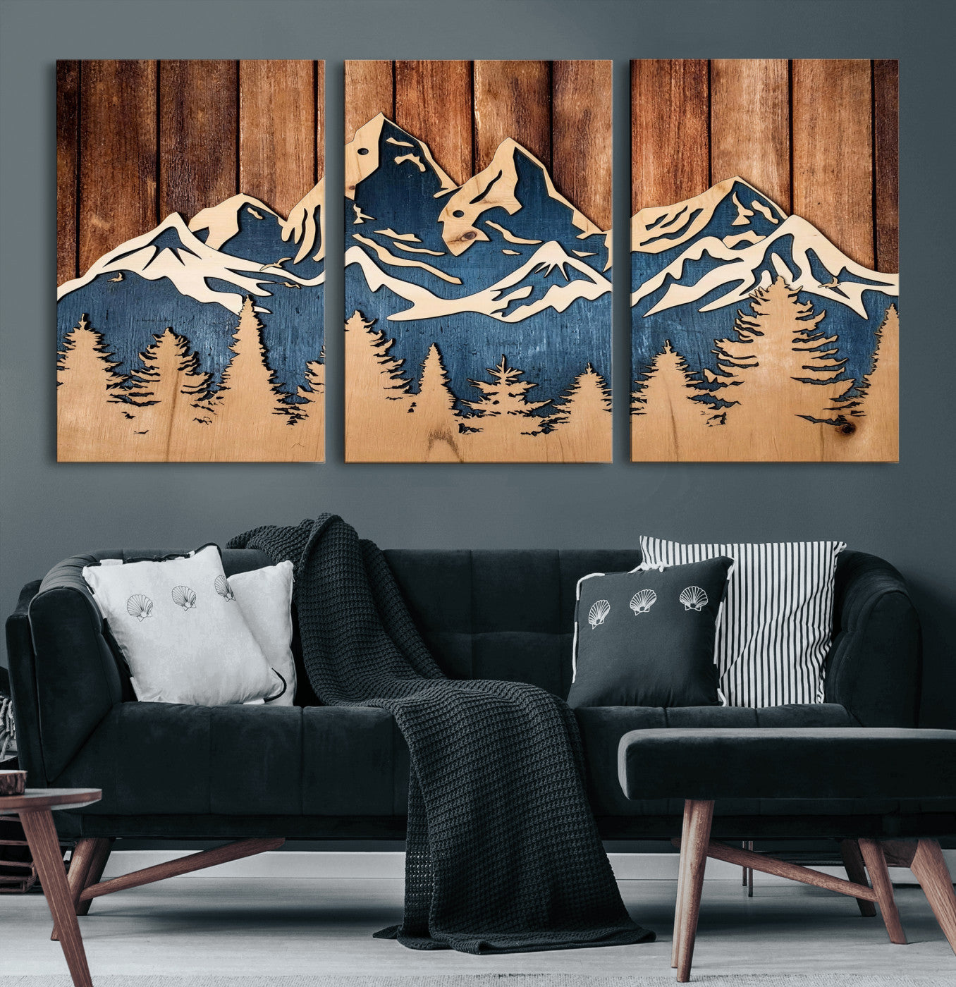 41330-MGV-CV-36X24 - Rustic Wood Style Mountain Wall Art, Nature Forest Canvas Print, Wooden Textured Mountain Artwork Print