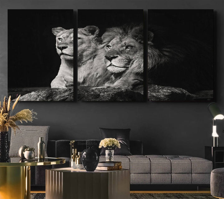 The Lion Couple Canvas Wall Art Print hangs prominently.