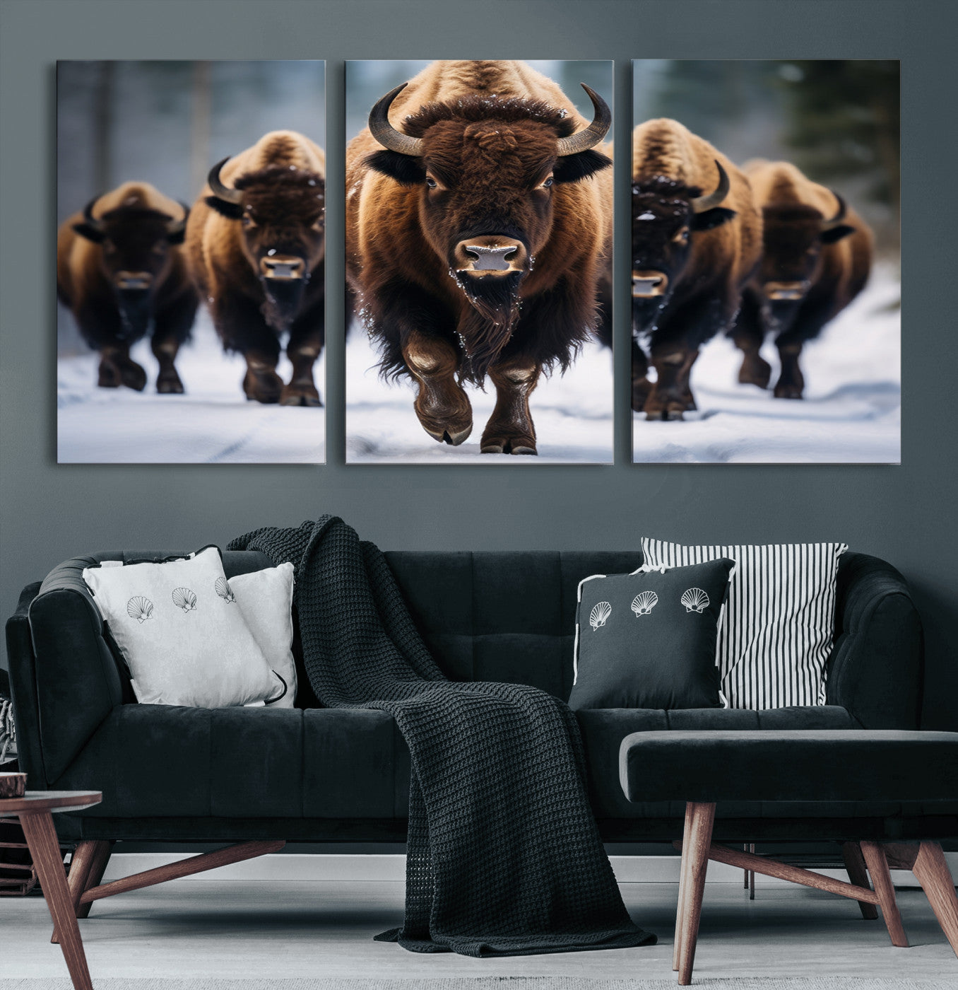 MGV-CV-60X30-3P - Buffalo Wall Art Canvas Print, American Bison Herd Wall Art Canvas Print - Bison Canvas Print