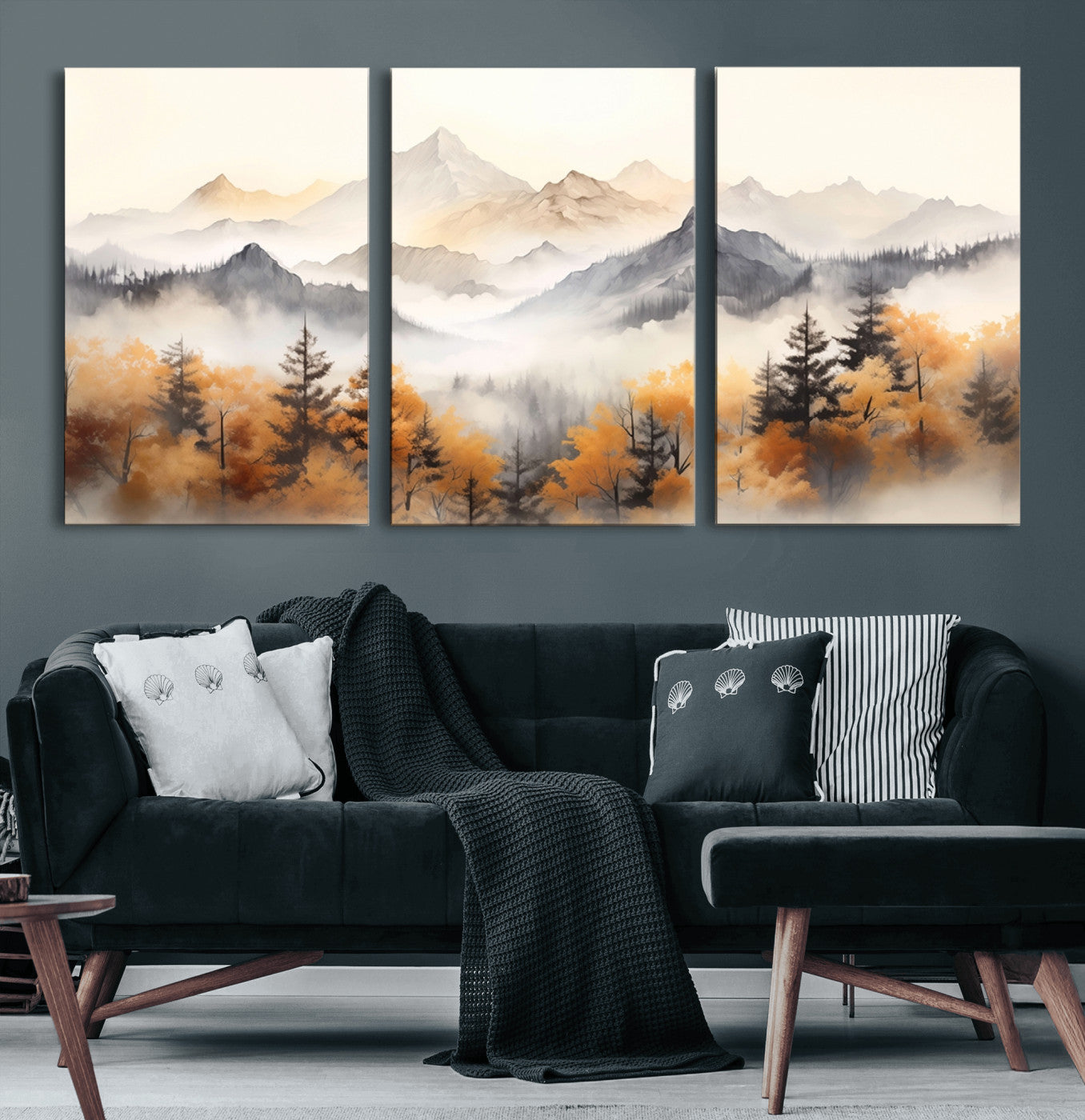 MGV-CV-60X30-3P - Mountain and Forest Landscape Wall Art | Misty Autumn Forest and Mountains Canvas Print for Living Room, Bedroom, Office | Large Wall Art Decor