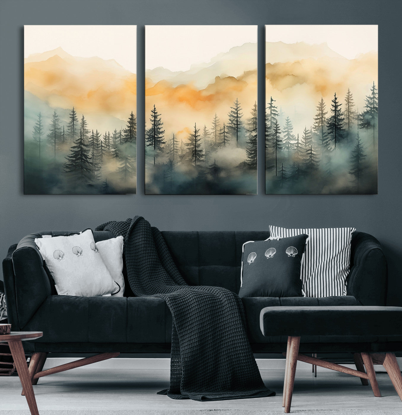 34155-MGV-CV-60X30-3P-Abstract Forest Print - Mountain Wall Art | Autumn Landscape Canvas Print for Living Room, Bedroom,