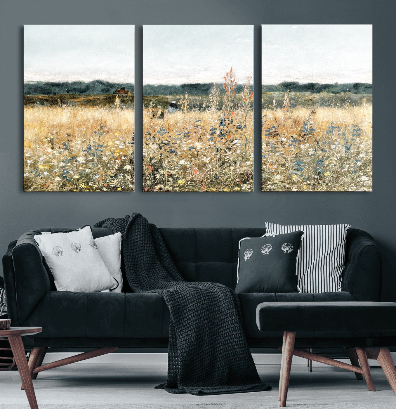MGV-CV-60X30-3P - Wildflower Field Wall Art Canvas | Nature-Inspired Landscape Canvas Print for Living Room or Office | Rustic Floral Decor