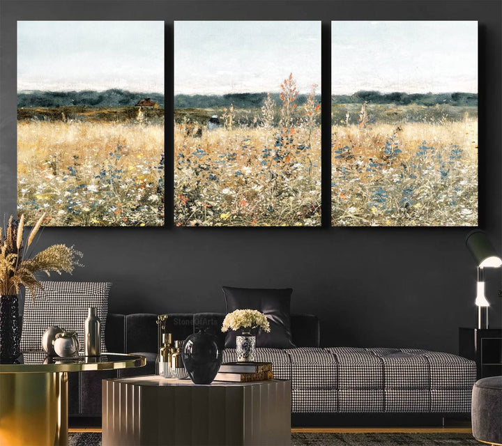 The Wildflower Field Wall Art adds a rustic touch to the space.