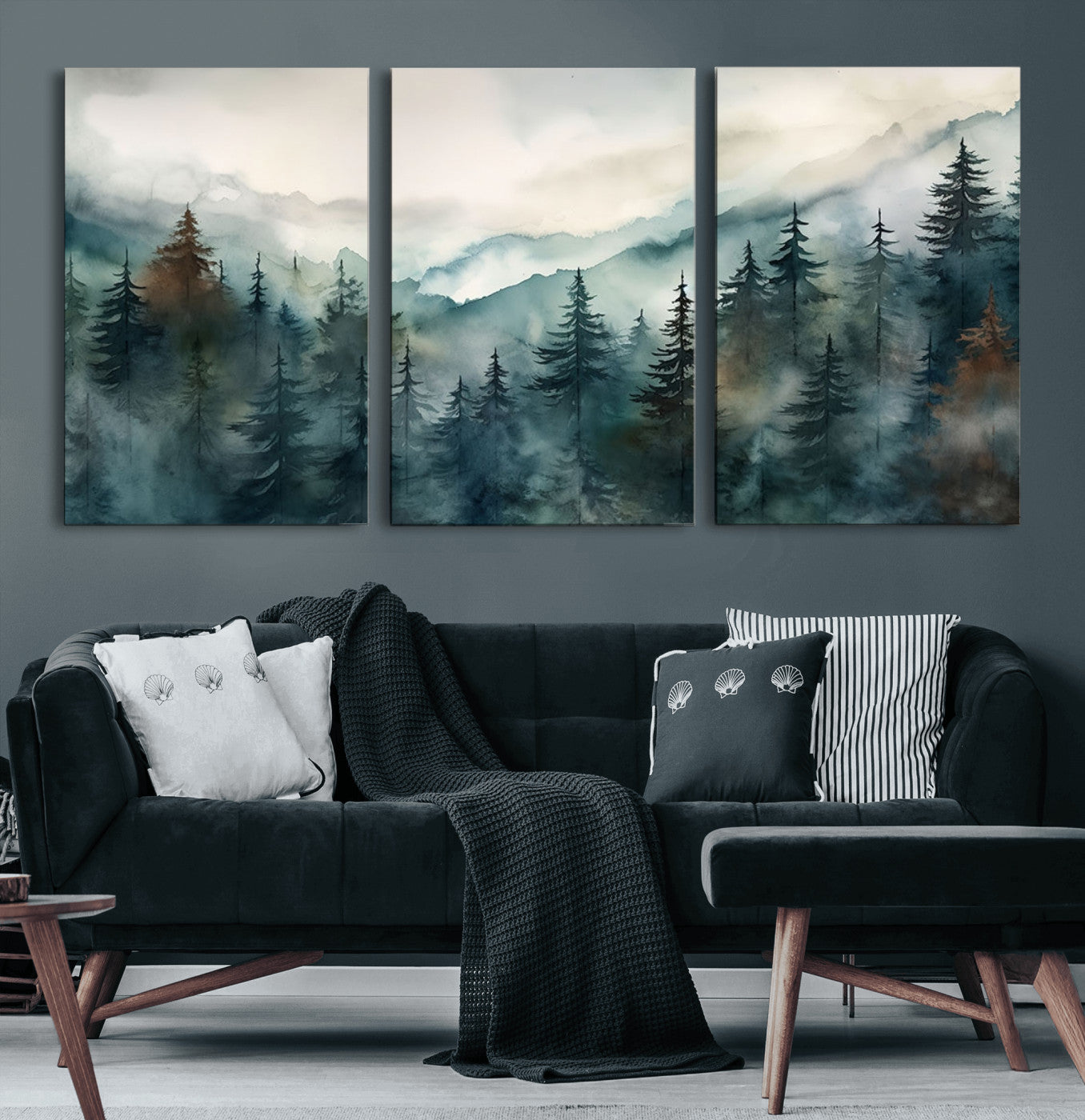 MGV-CV-60X30-3P - Serenity Forest Wall Art Canvas | Foggy Mountain Landscape Canvas Print for Living Room or Office | Nature-Inspired Woodland Decor
