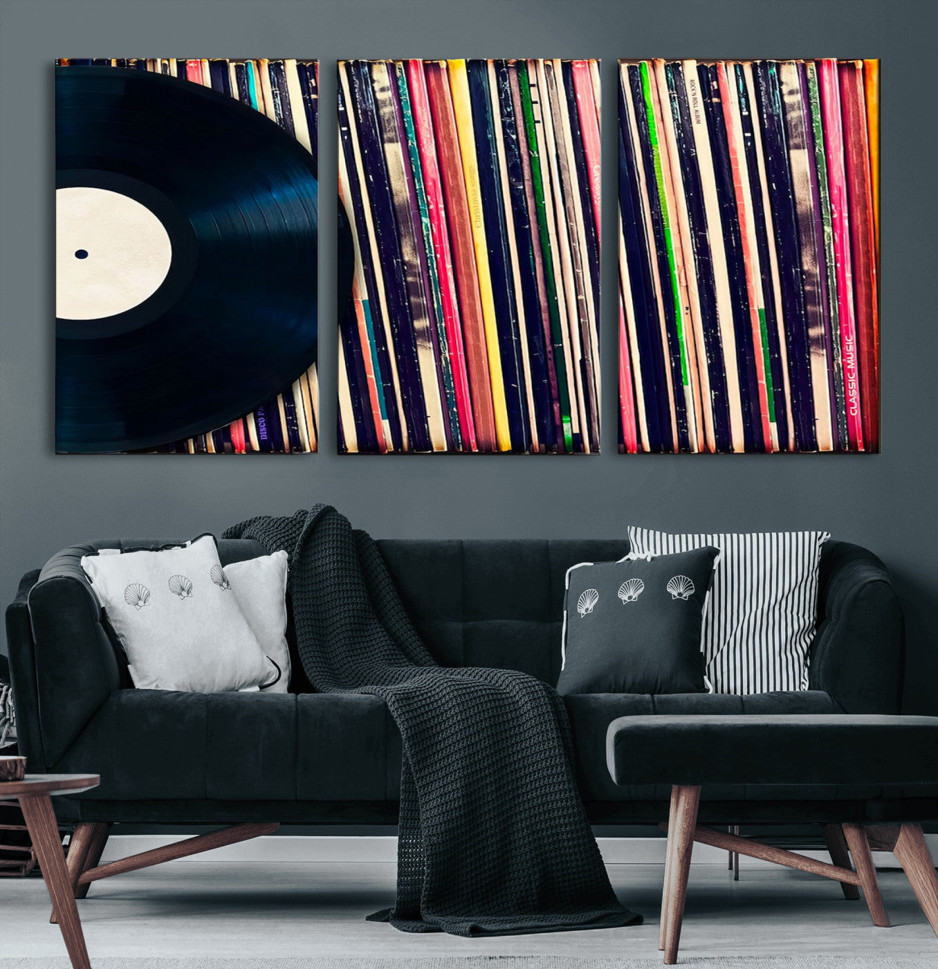 MGV-CV-60X30-3P - Vinyl Record and Album Collection Canvas Wall Art - Retro Music Decor for Living Room, Vintage Vinyl Lover’s Set
