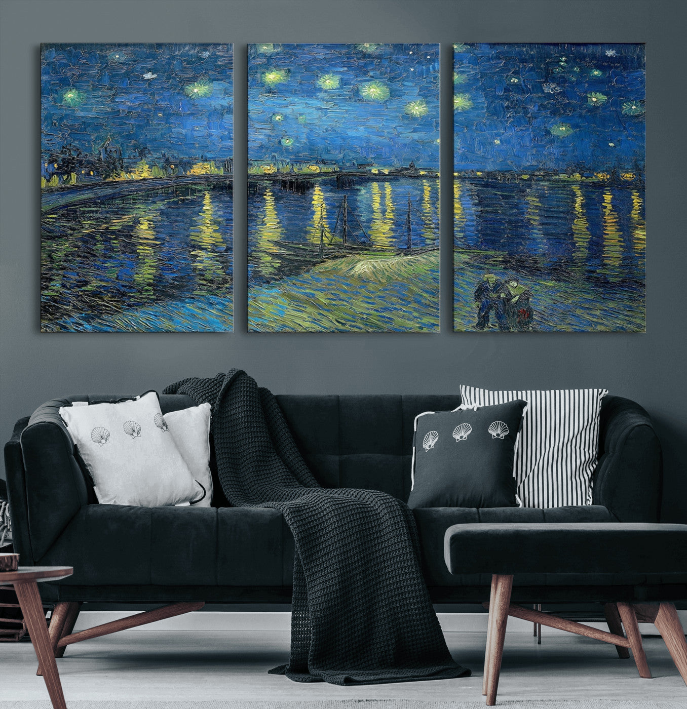 94605-MGV-CV-60X30-3P-Vincent van Gogh Starry Night over the Rhone Abstract Wall Art Canvas, Starry Night Canvas Print