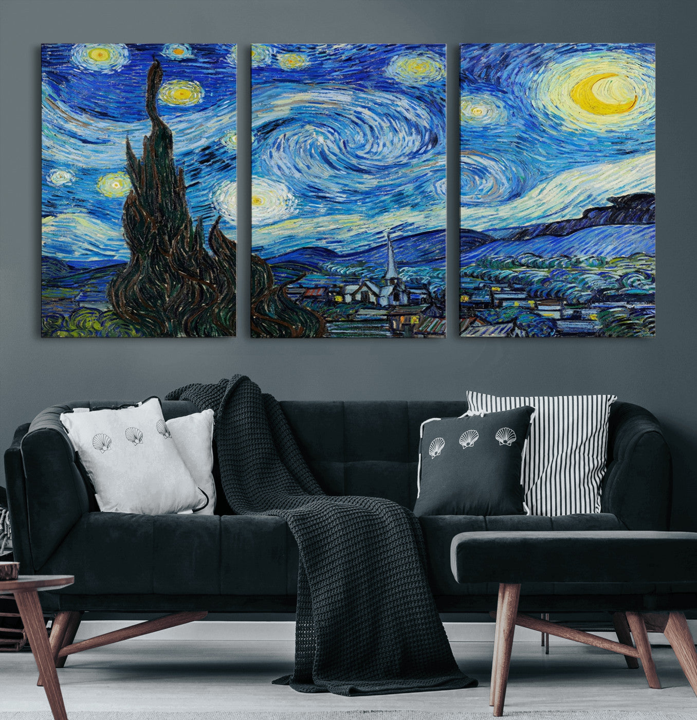 39177-MGV-CV-60X30-3P-Vincent Van Gogh The Starry Night Abstract Wall Art Canvas Print