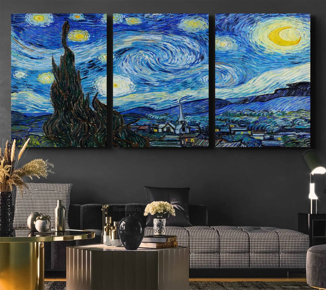 A canvas print of The Starry Night, offering museum-quality art, ready to hang.