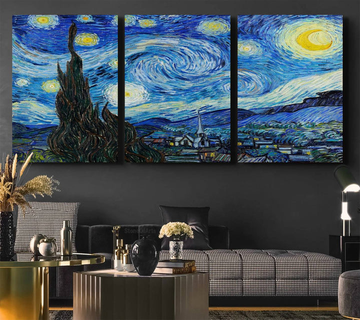 A canvas print of The Starry Night, offering museum-quality art, ready to hang.