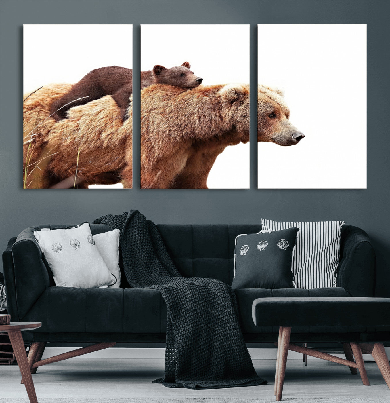 MGV-CV-60X30-3P - Mother and Baby Bear Canvas Wall Art - Adorable Wildlife Animal Print, Cozy Rustic Decor for Living Room,