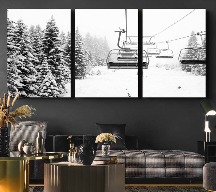 The winter decor features a Ski Lift Wall Art Canvas Print.