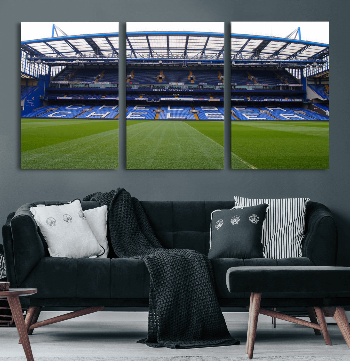 59508-MGV-CV-60X30-3P-Chelsea FC Soccer Team Print - Stamford Bridge Stadium Wall Art Canvas Print