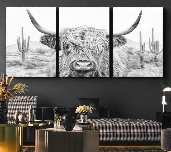 Enhance your kitchen with the Rustic Charm Cow Longhorn Bighorn Wall Art Canvas Print.