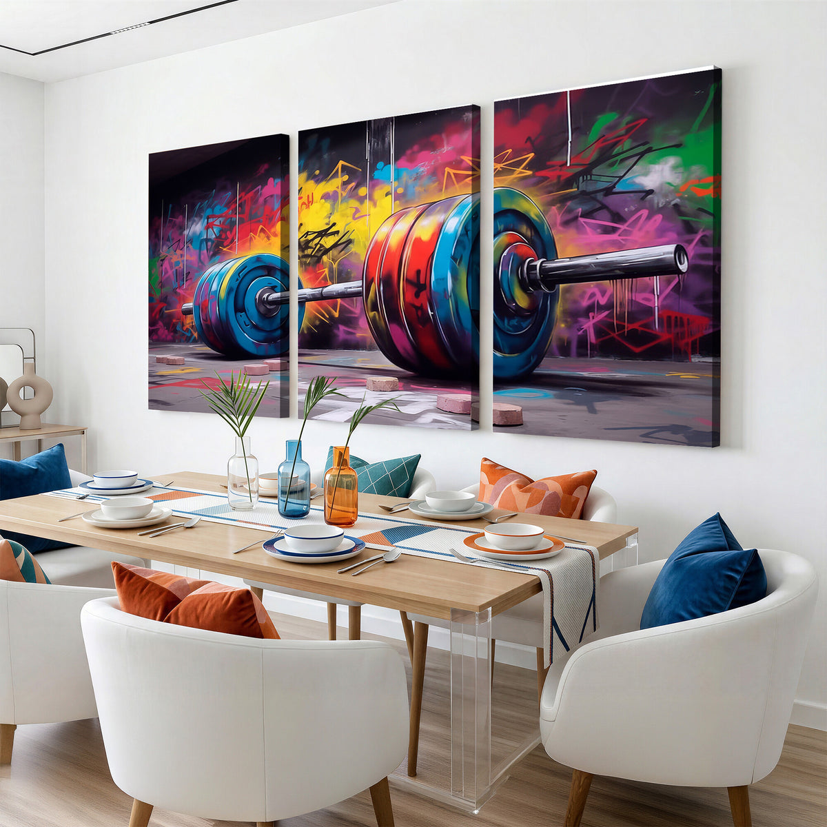 13549-MGV-CV-36X24 - Abstract Graffiti Barbell Canvas Wall Art | Urban Fitness Meets Bold Street Art
