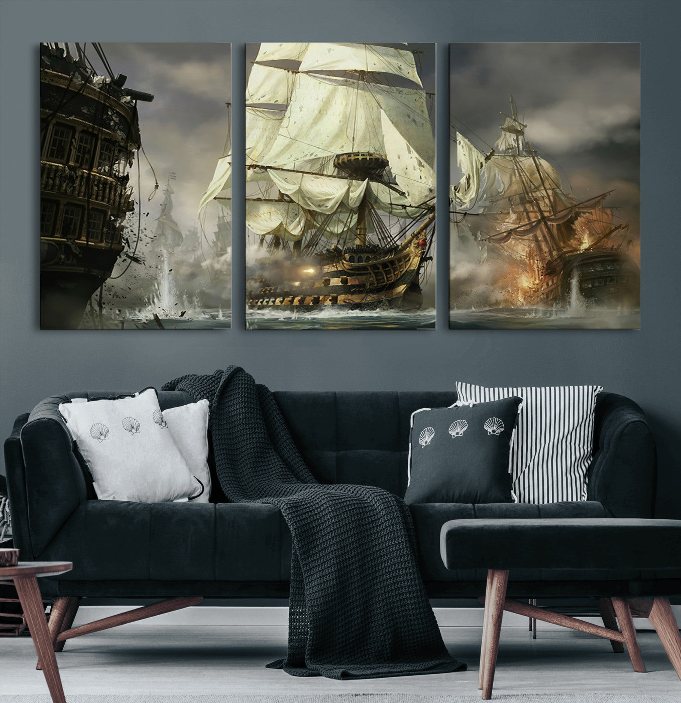 26512-MGV-CV-60X30-3P-Pirate Ship War Wall Art Canvas Print