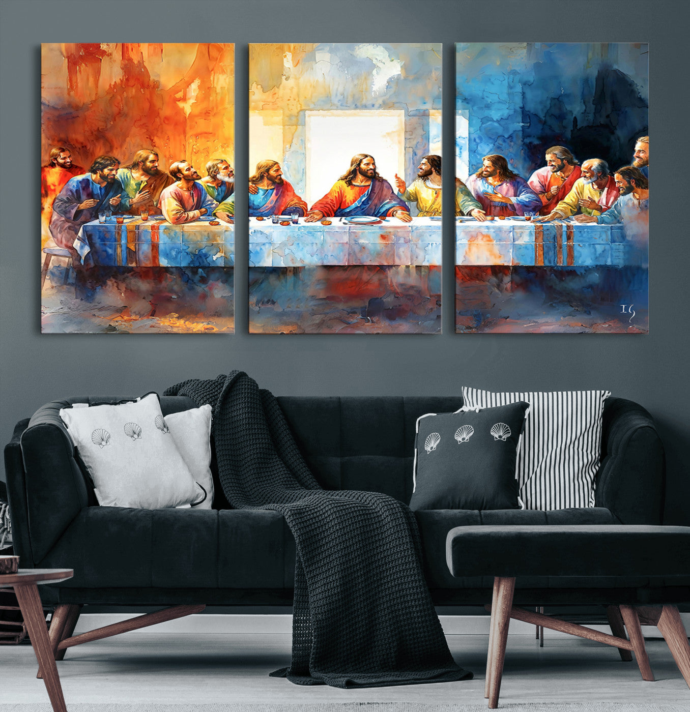 MGV-CV-60X30-3P - Abstract Watercolor The Last Supper Wall Art