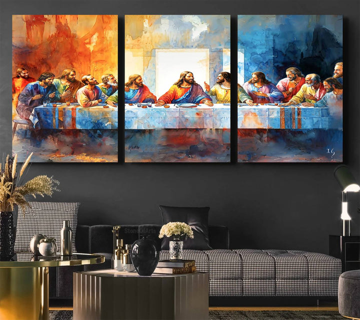 The Abstract Watercolor The Last Supper Wall Art with a gallery finish hangs prominently.