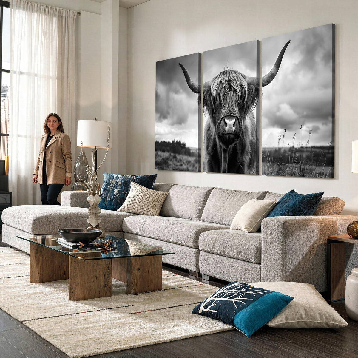 17924-_Poster-30x20 - Scottish Cow Wall Art Canvas Print, Longhorn Wall Art