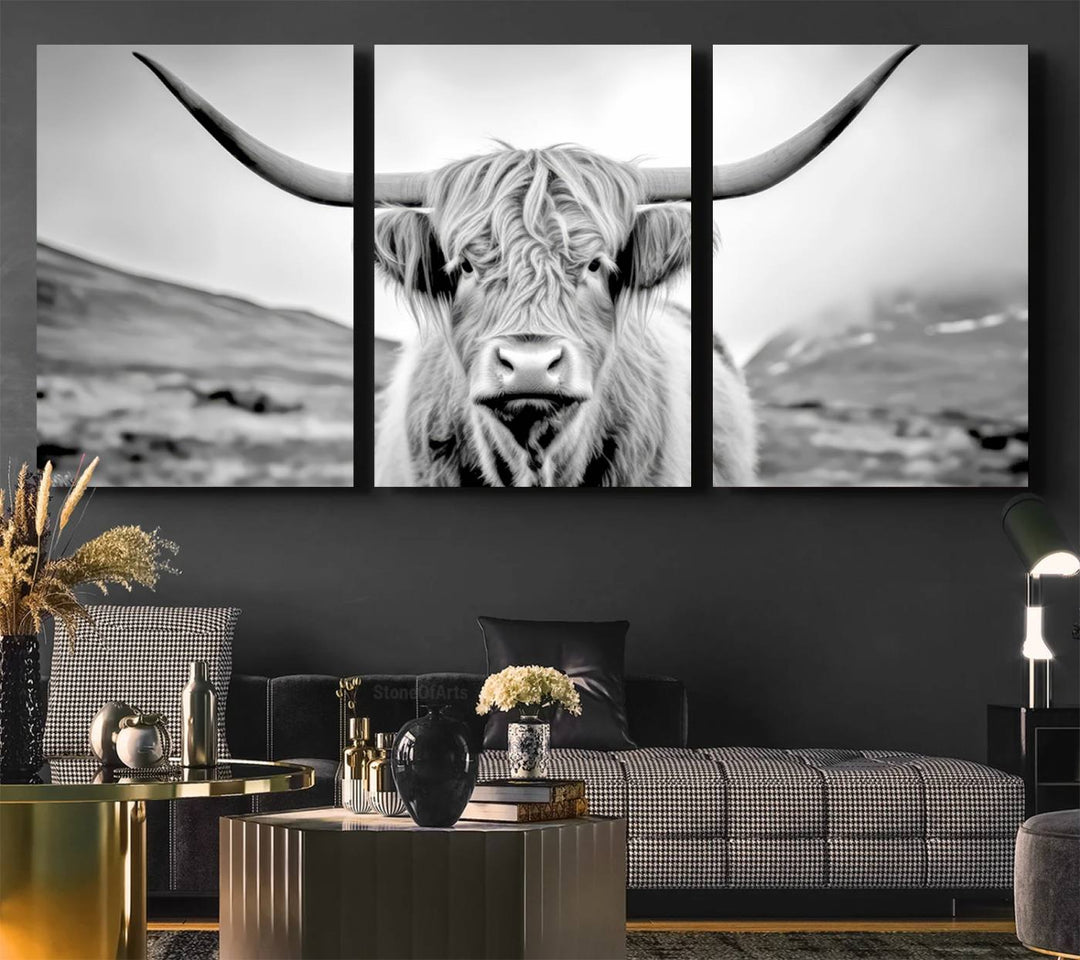 The Scottish Cow Wall Art Canvas Print is displayed prominently.