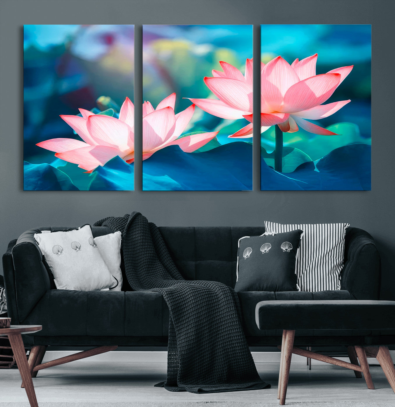 32559-MGV-CV-60X30-3P-Pink Lotus Flower Canvas Wall Art | Vibrant Floral Wall Decor for Living Room, Office, or Bedroom |