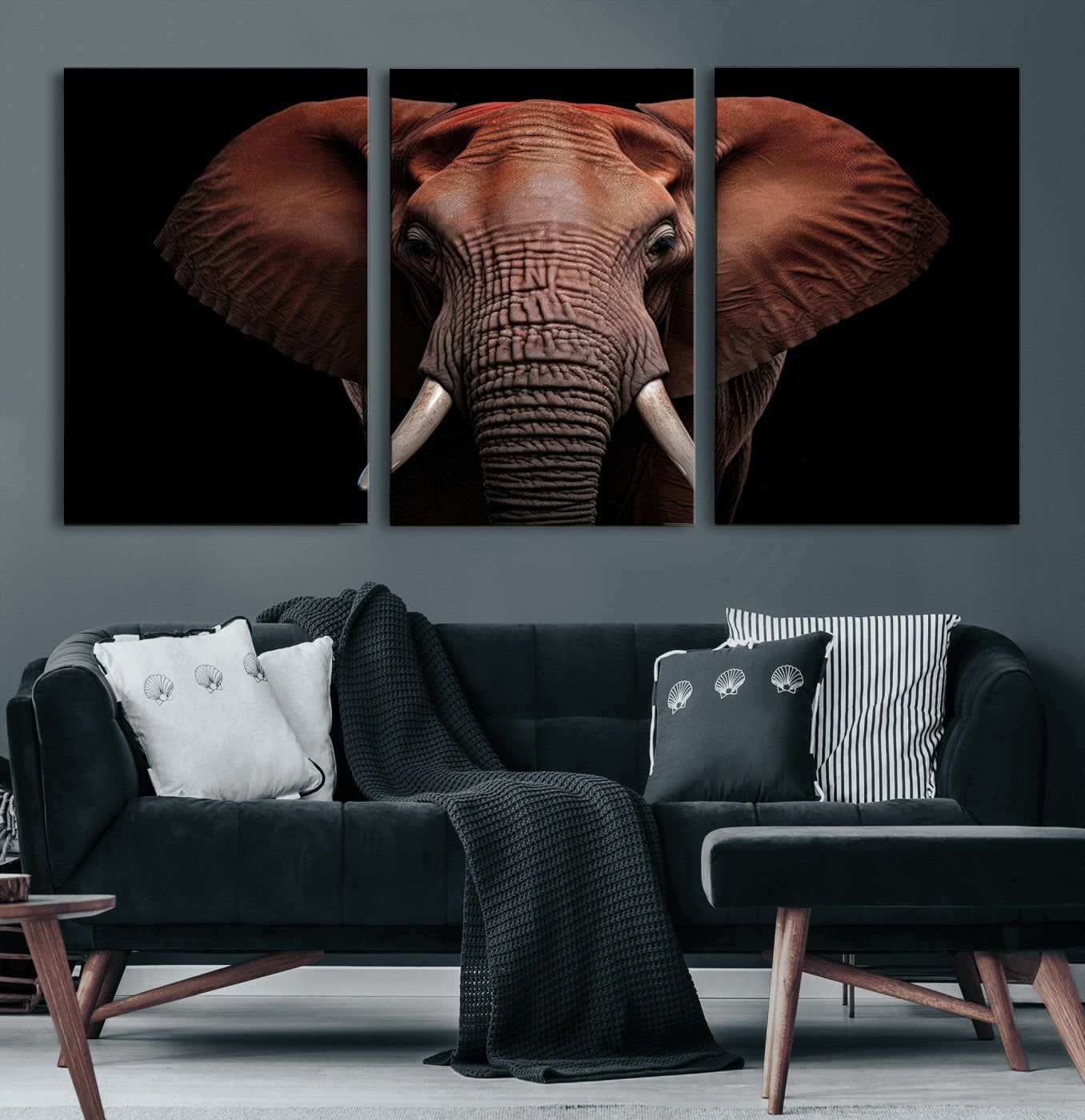 21941-MGV-CV-60X30-3P-Wild Elephant Wall Art Canvas Print, Africa Savannah Wild Animal Wall Decor Print