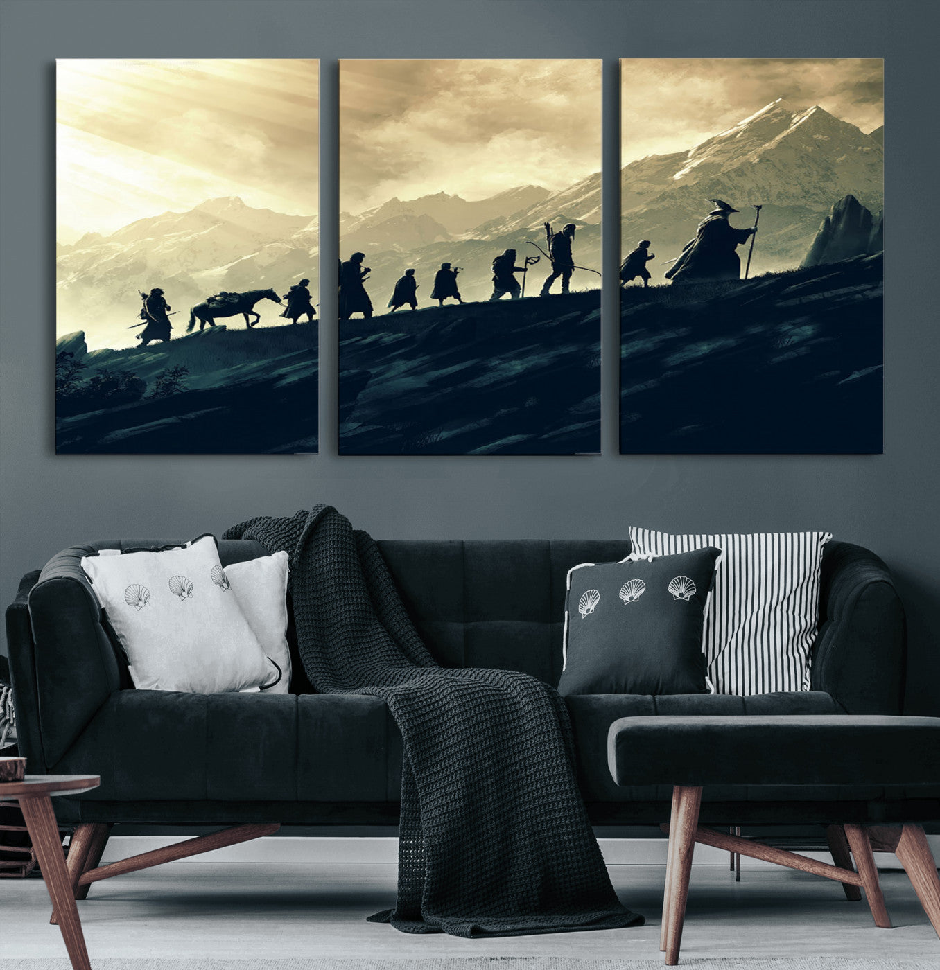 41574-MGV-CV-60X30-3P-Lord of the Rings Silhouette Wall Art Capturing the Epic Quest Through Middle-Earth - The