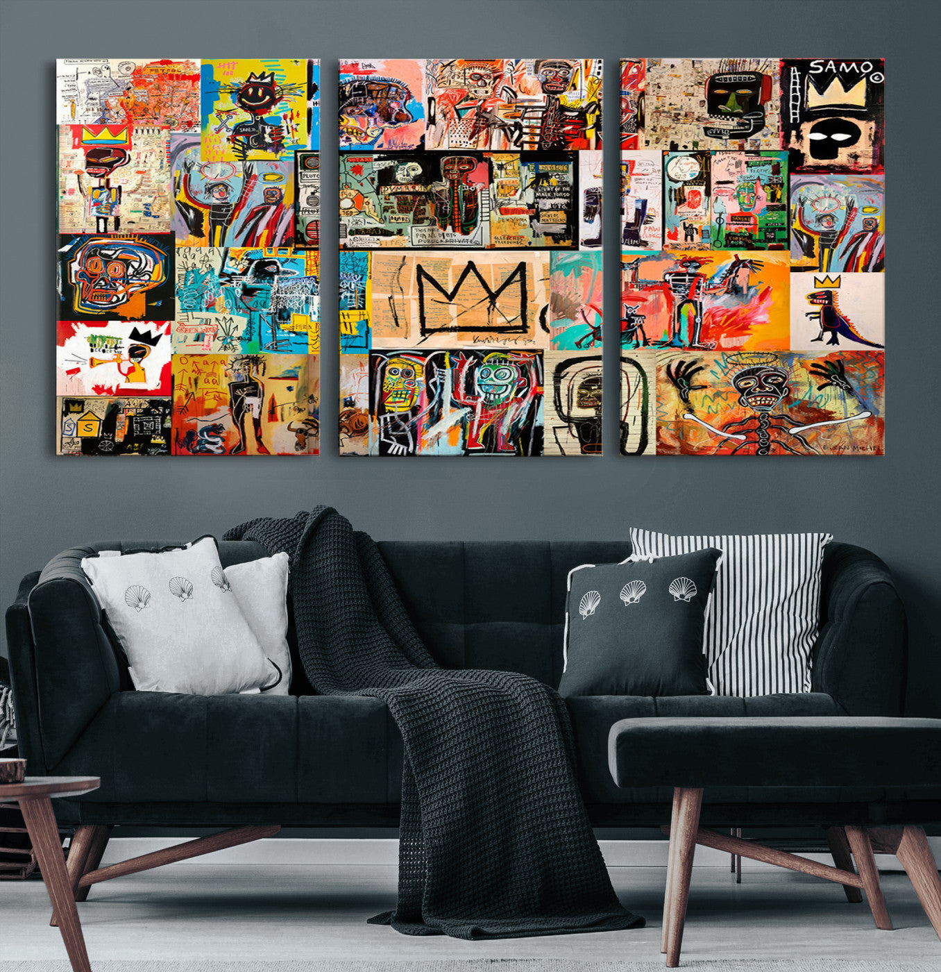 69394-MGV-CV-60X30-3P-Abstract Art Collage Wall Art Canvas Print – Framed, Ready to Hang, Urban Graffiti Style
