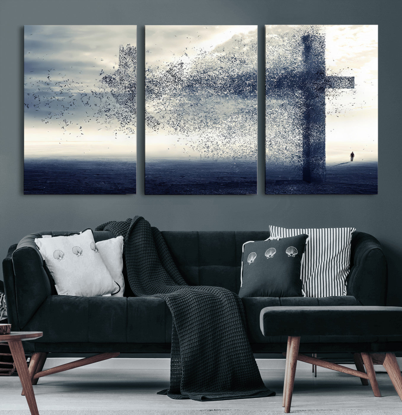 55718-MGV-CV-60X30-3P-Jesus and the Fading Cross Wall Art Print – Symbol of Faith, Christian Wall Art Canvas Print, Framed