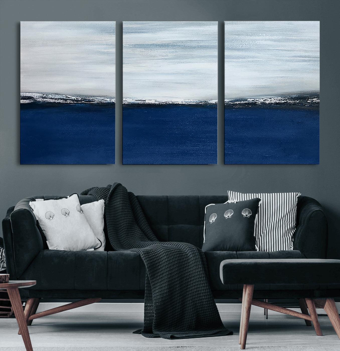 62197-MGV-CV-60X30-3P-Navy Blue Abstract Wall Art Canvas Print