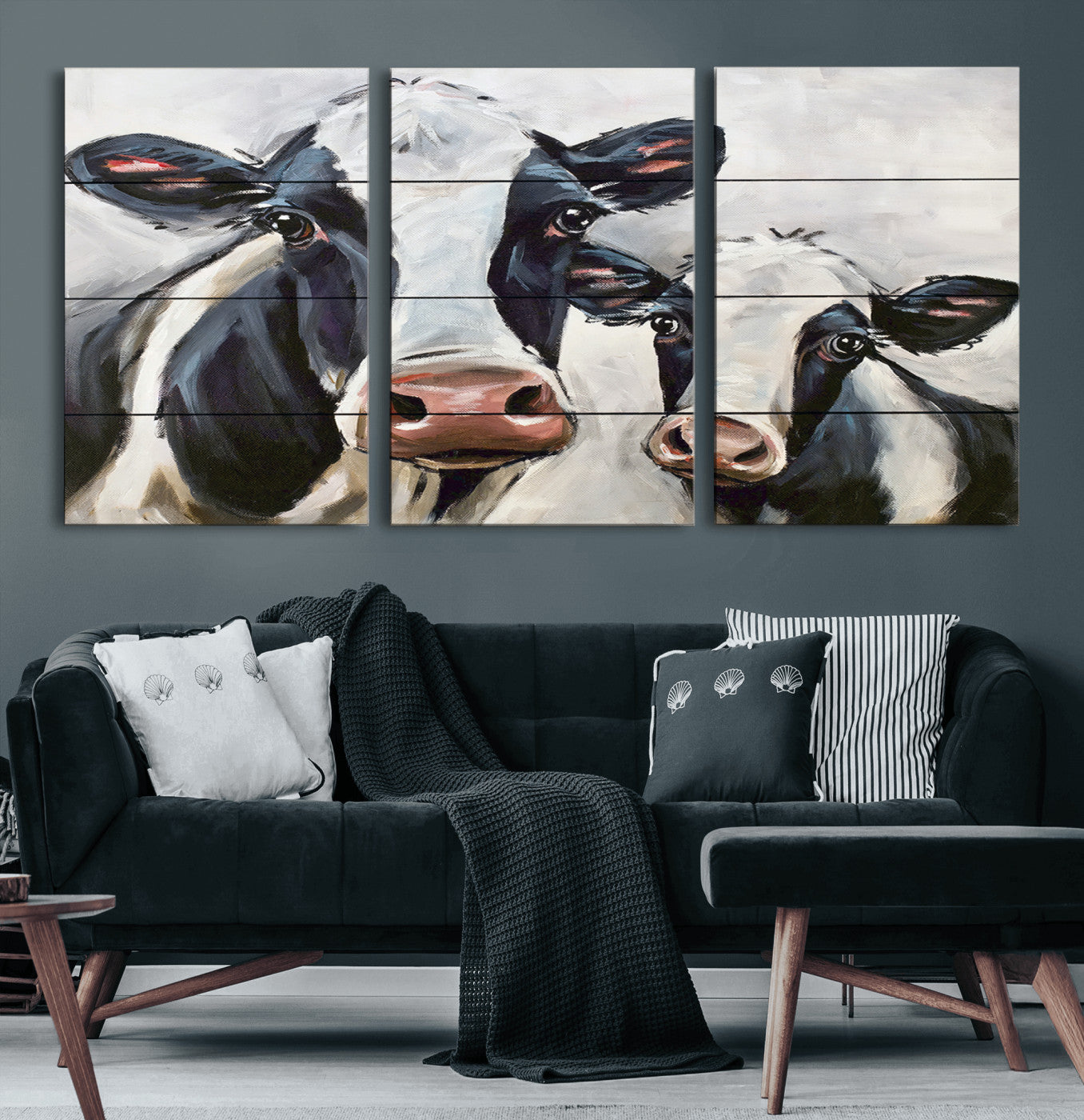 28934-MGV-CV-60X30-3P-Vintage Baby and Mom Cattle Wall Art Canvas Print