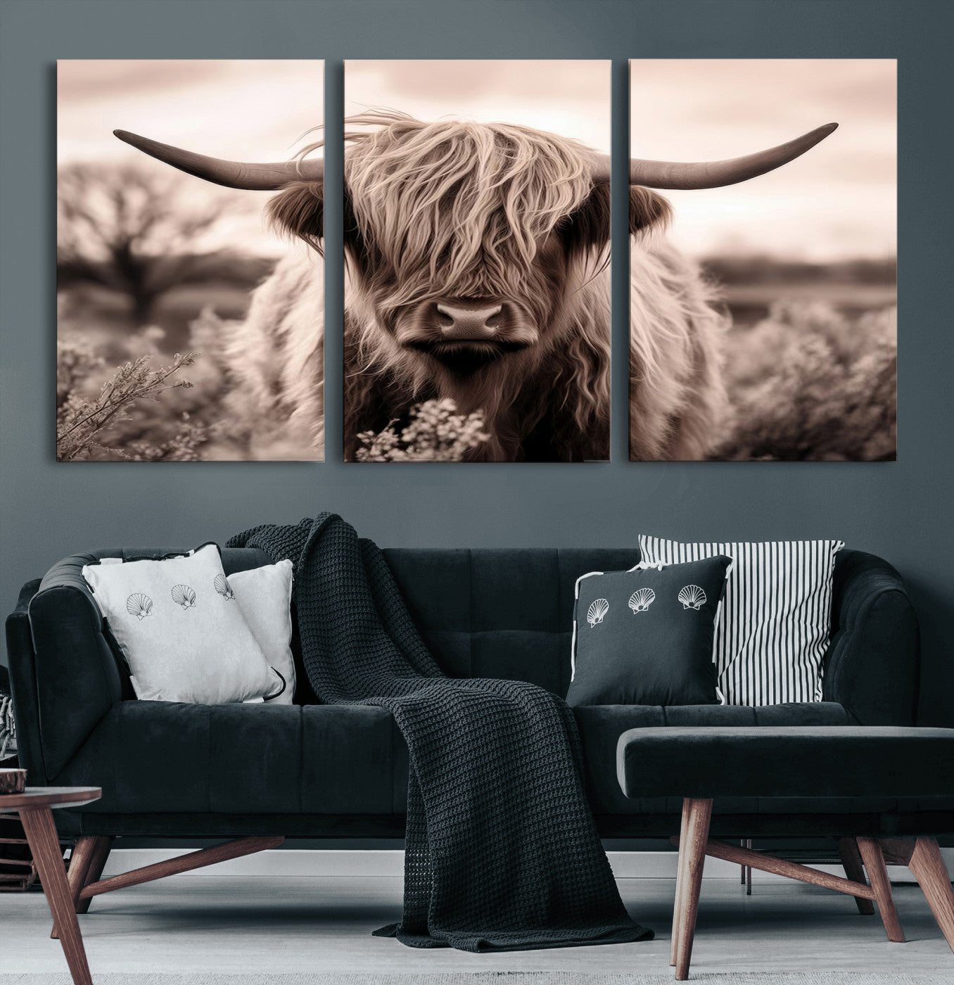 MGV-CV-60X30-3P - Scottish Cow Longhorn Wall Art Canvas Print