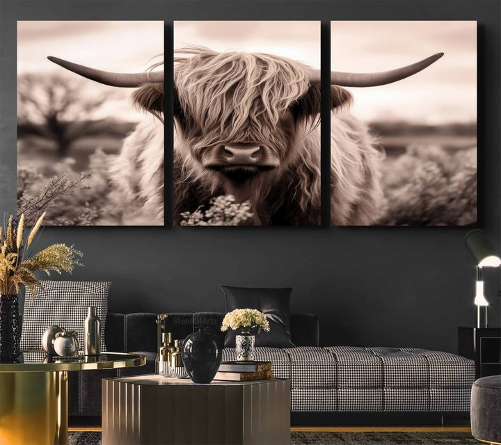 The Scottish Cow Longhorn Wall Art Canvas Print adds charm to the kitchen.