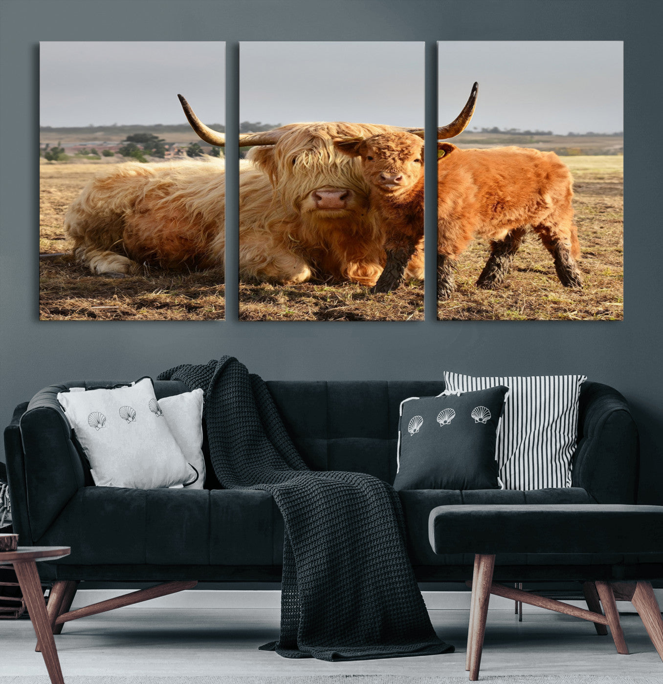 MGV-CV-60X30-3P - Highland Cow Canvas Wall Art Animal Print for Farm House Decor