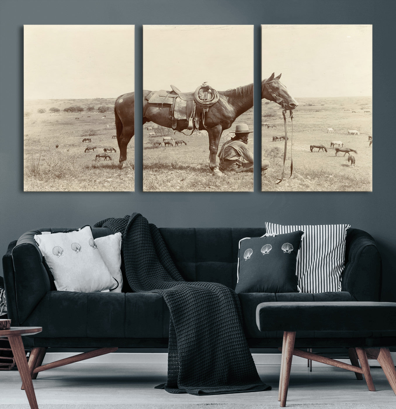 65028-MGV-CV-60X30-3P-Cowboy Wall Art - Western Horse Canvas Print - Vintage Western Wall Art Canvas Print, Ready to Hang