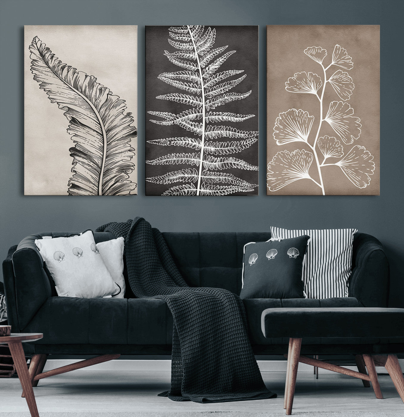 MGV-CV-60X30-3P - Minimalist Botanical Wall Art Canvas Print, Framed and Ready to Hang - Nature Art Print for Home