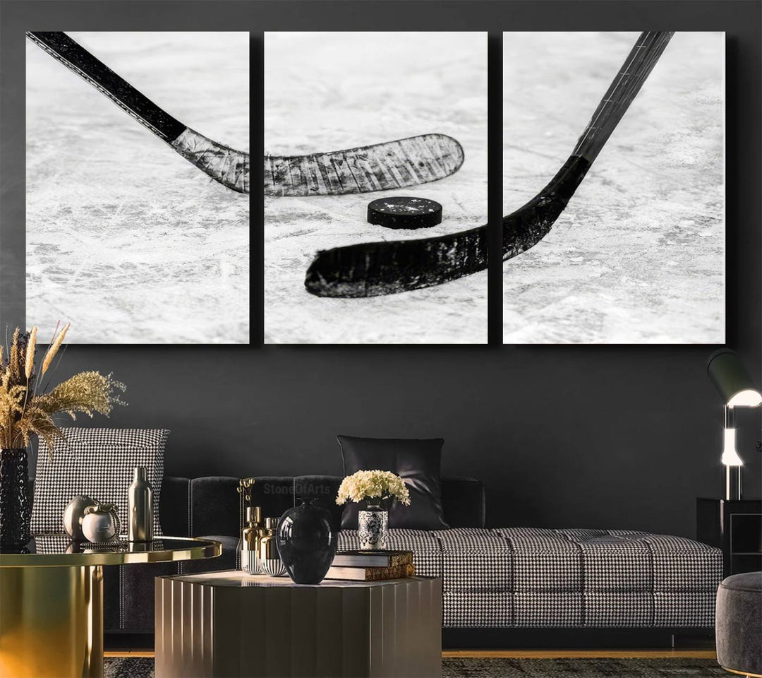 The dining room showcases Winter Ice Hockey Sport Canvas Art.