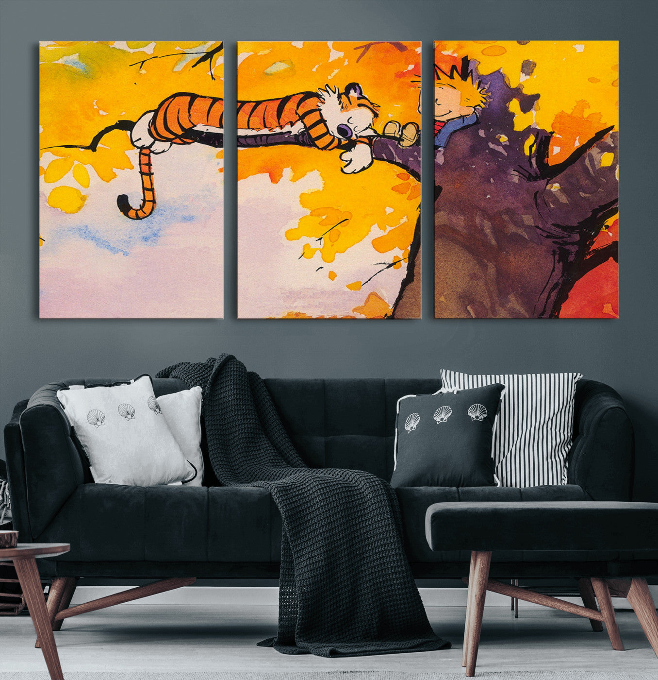 55145-MGV-CV-36X24-Calvin and Hobbes Tree Scene Canvas Print | 3 Panel Large Wall Art for Living Room or Kid’s Room,