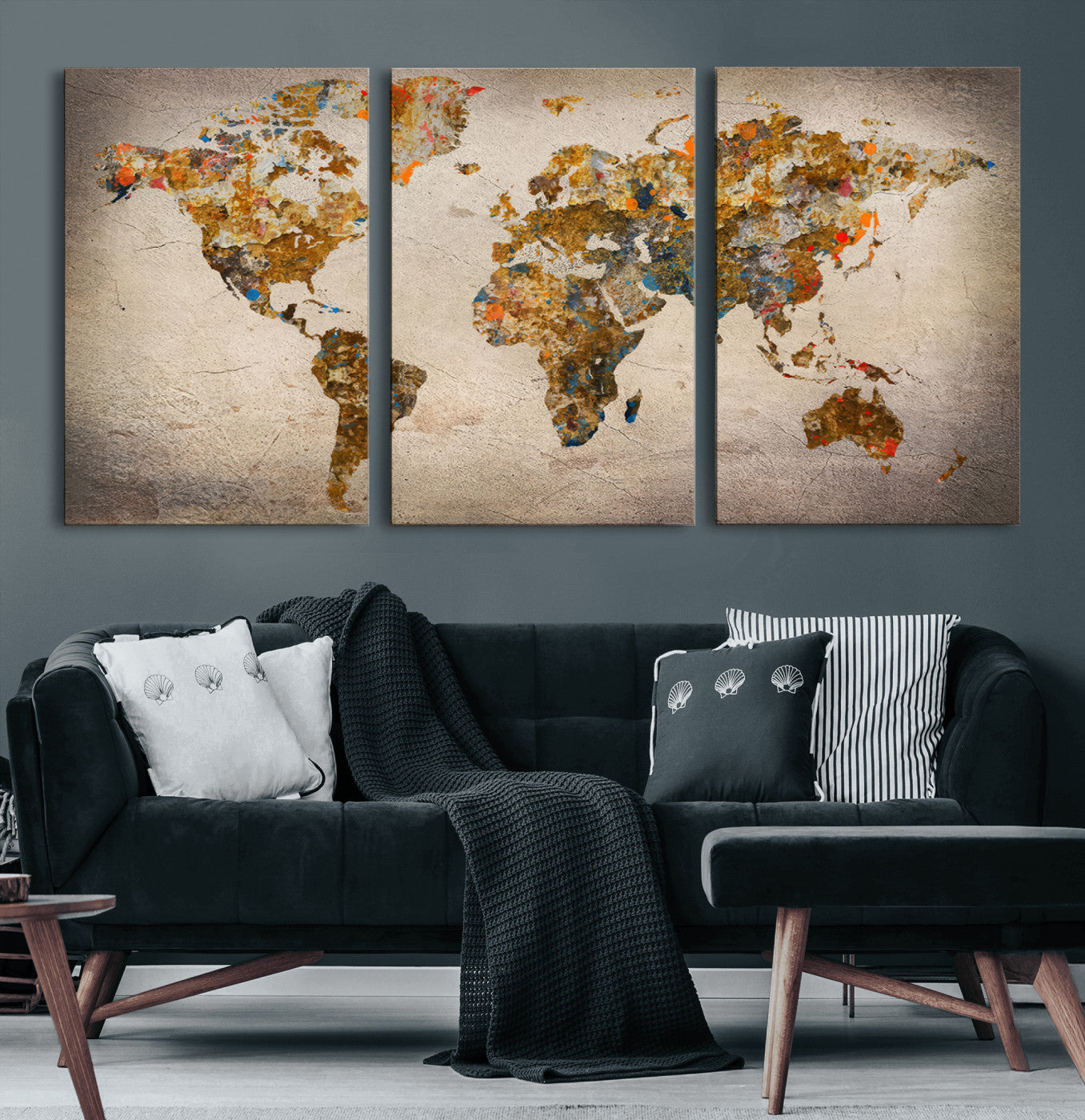 MGV-CV-60X30-3P - Push Pin World Map Canvas Print – Framed Wall Art for Couples to Track Their Travels – Anniversary