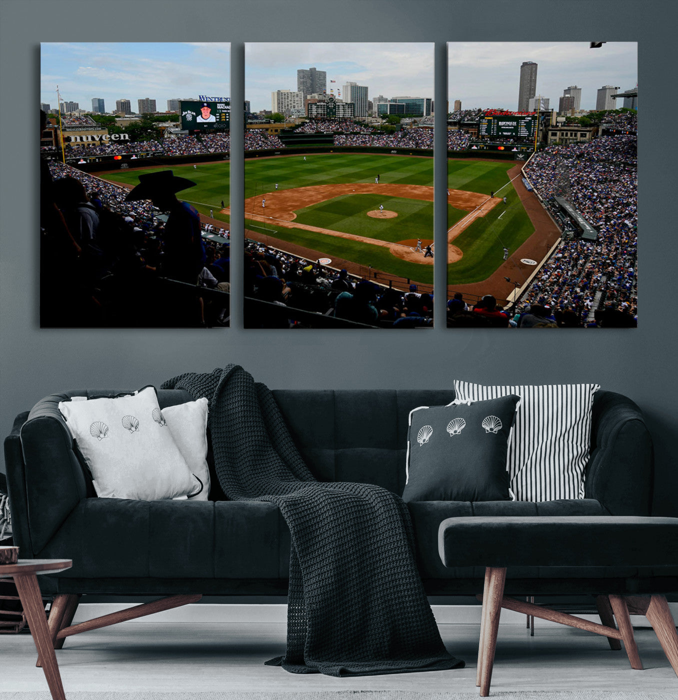 34859-MGV-CV-60X30-3P-Chicago Cubs Baseball Team Print - Wrigley Field Stadium Wall Art Canvas Print