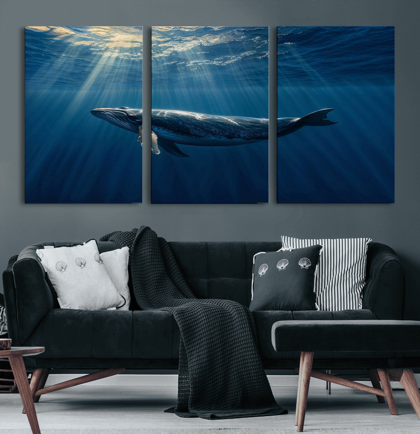 -Whale under Ocean Wall Art Canvas Print