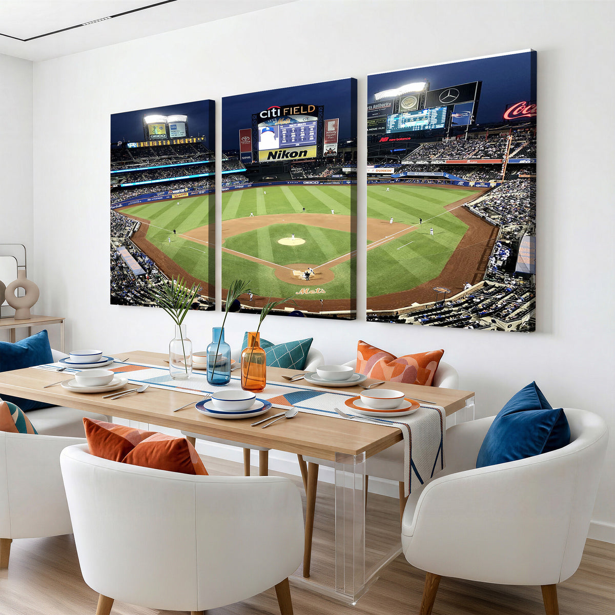 87666-MGV-CV-36X24 - Citi Field Wall Art Print | 3-Panel New York Mets Baseball Stadium Canvas Print | Framed Sports