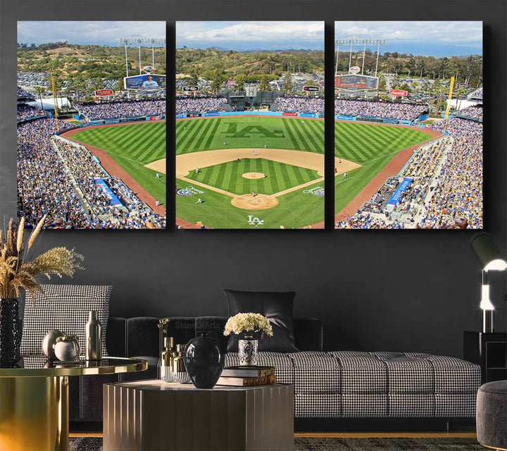 Aerial view of a sunny game day at Citi Field, captured in a 3-panel canvas print wall art.