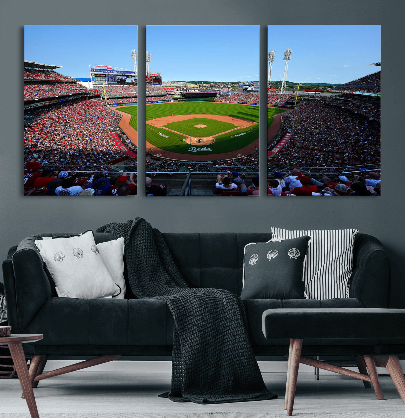 90998-MGV-CV-60X30-3P-Cincinnati Reds Baseball Canvas Print - Great American Ball Park Stadium Wall Art Canvas Print