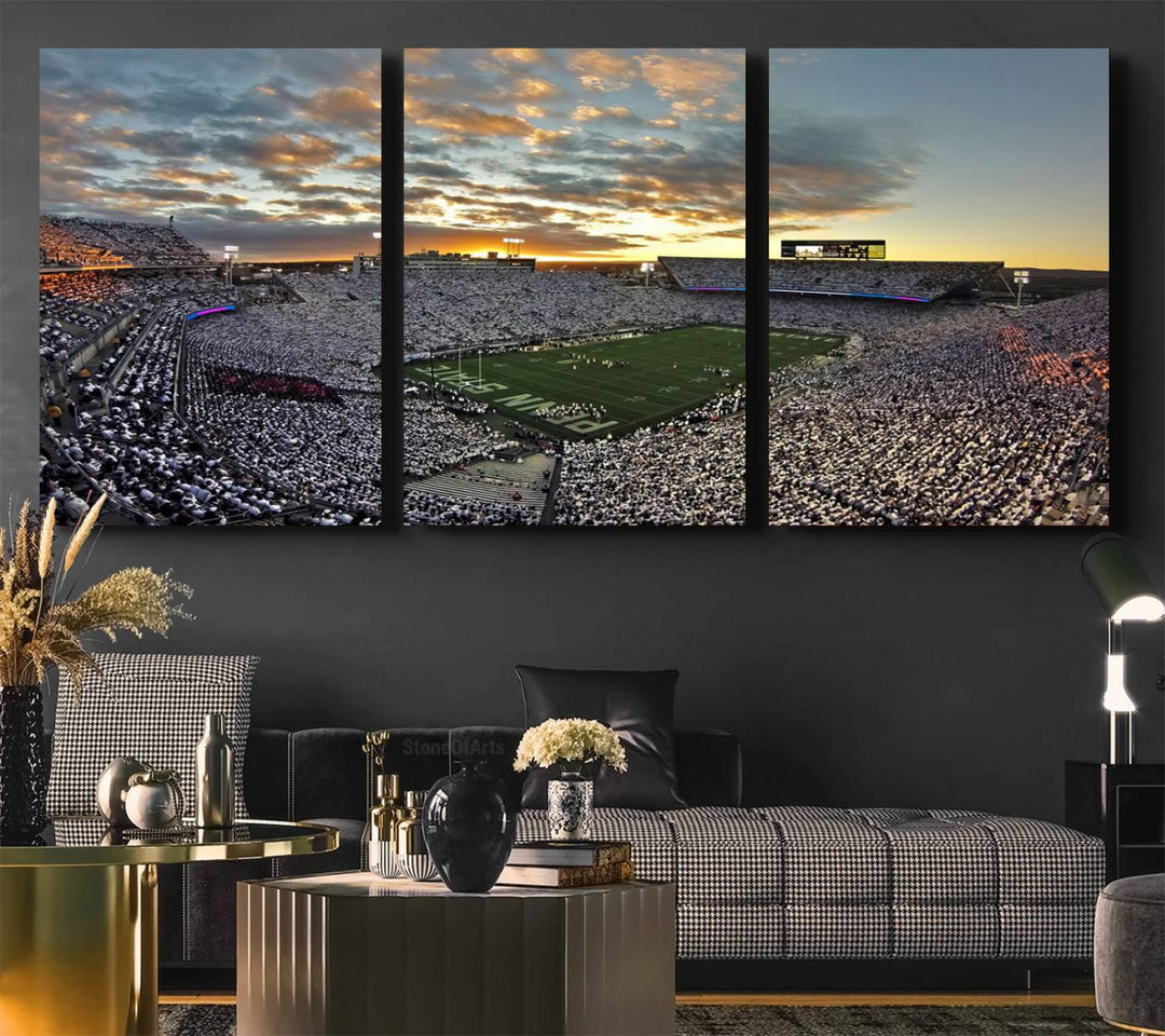 Enhance your dining area with team spirit by mounting the Beaver Stadium Wall Art, capturing sunsets in elegant style.