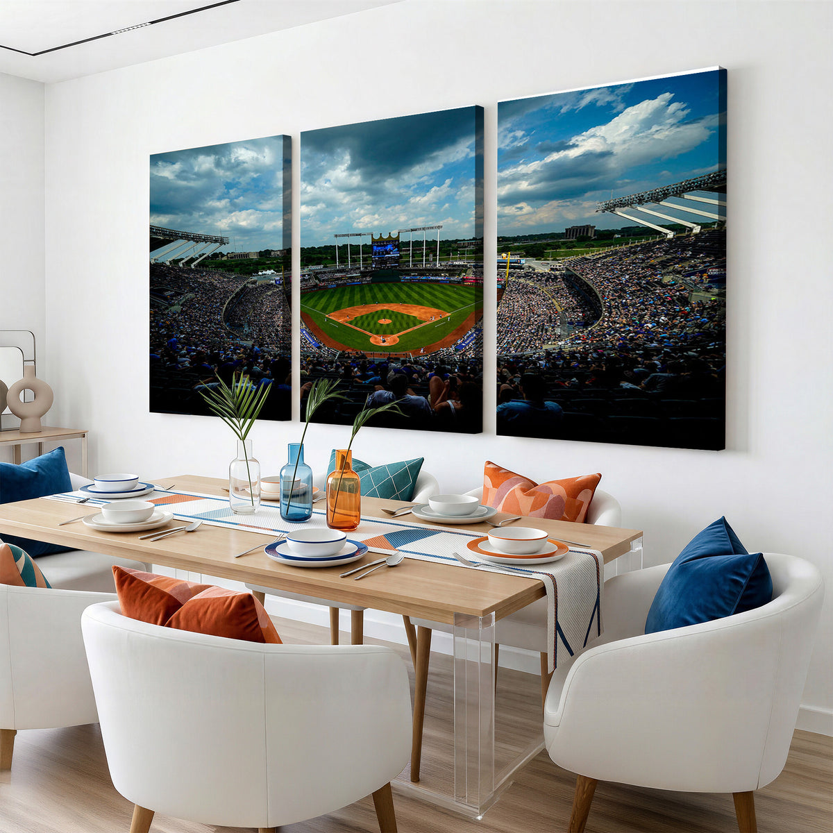 37127-MGV-CV-36X24 - 3-Panel Kauffman Stadium Wall Art Print | Large Kansas City Royals Baseball Canvas