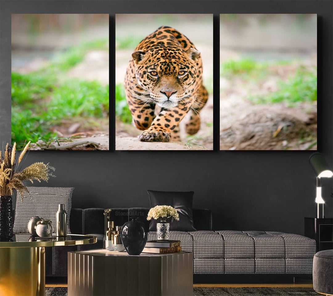 Leopard on the Prowl is a large canvas showcasing a captivating scene.