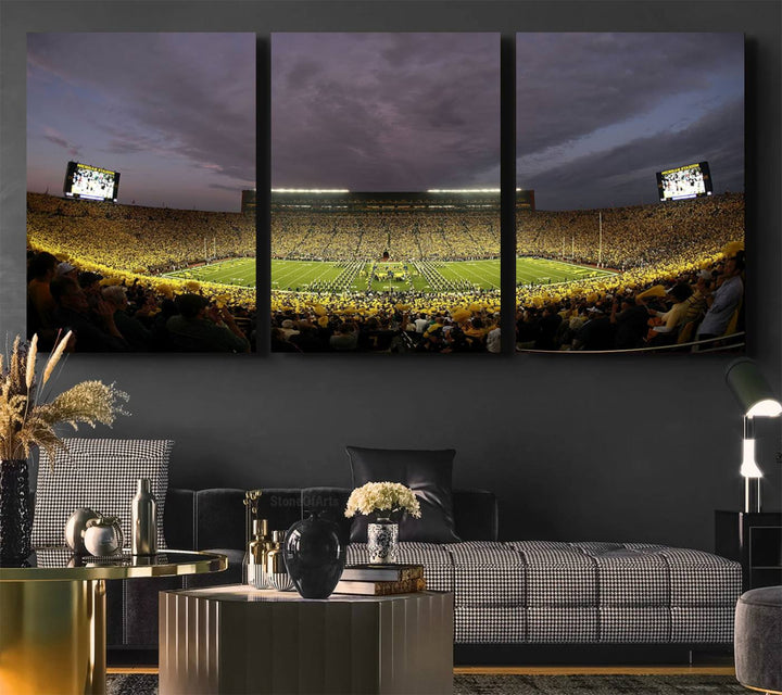 Michigan Stadium Wall Art Canvas Print of a night game by the Wolverines.