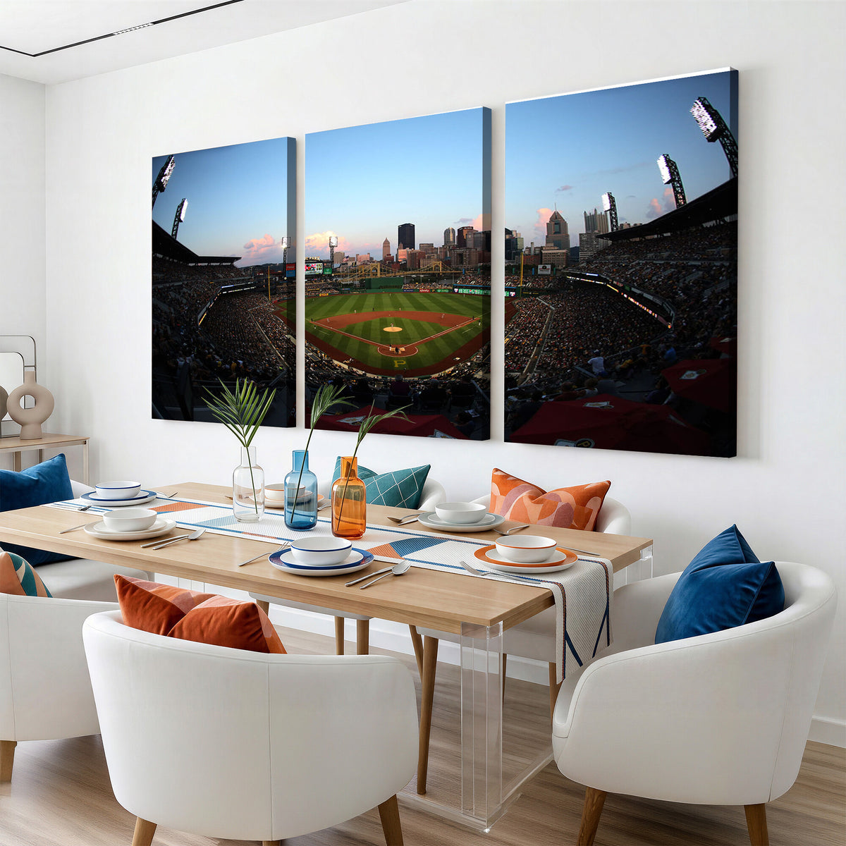 67670-MGV-CV-36X24 - PNC Park Evening Game Triple Canvas Wall Art | Pittsburgh Pirates MLB Stadium