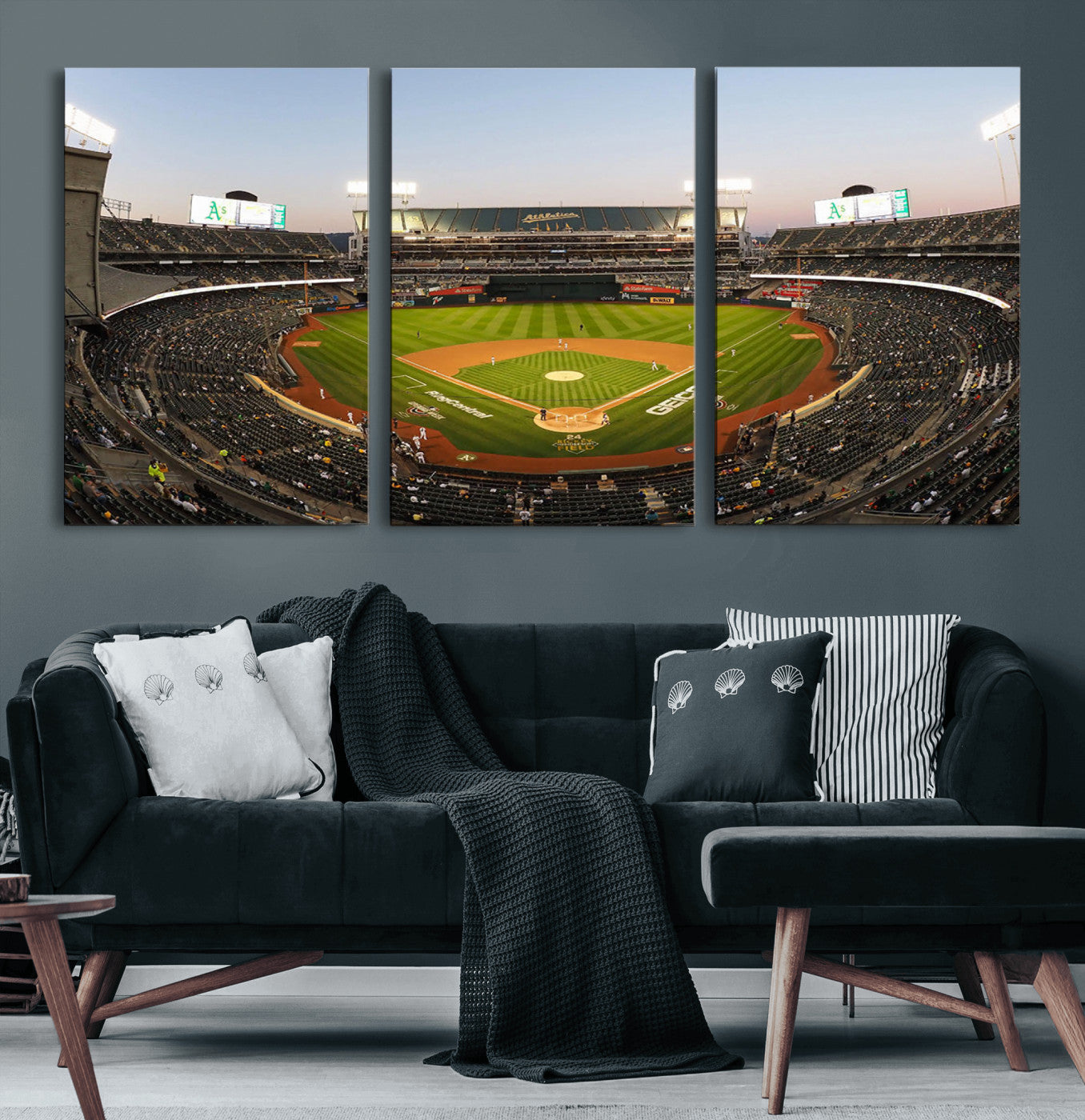 45272-MGV-CV-60X30-3P-Oakland Athletics Baseball Team Print - RingCentral Coliseum Stadium Wall Art Canvas Print