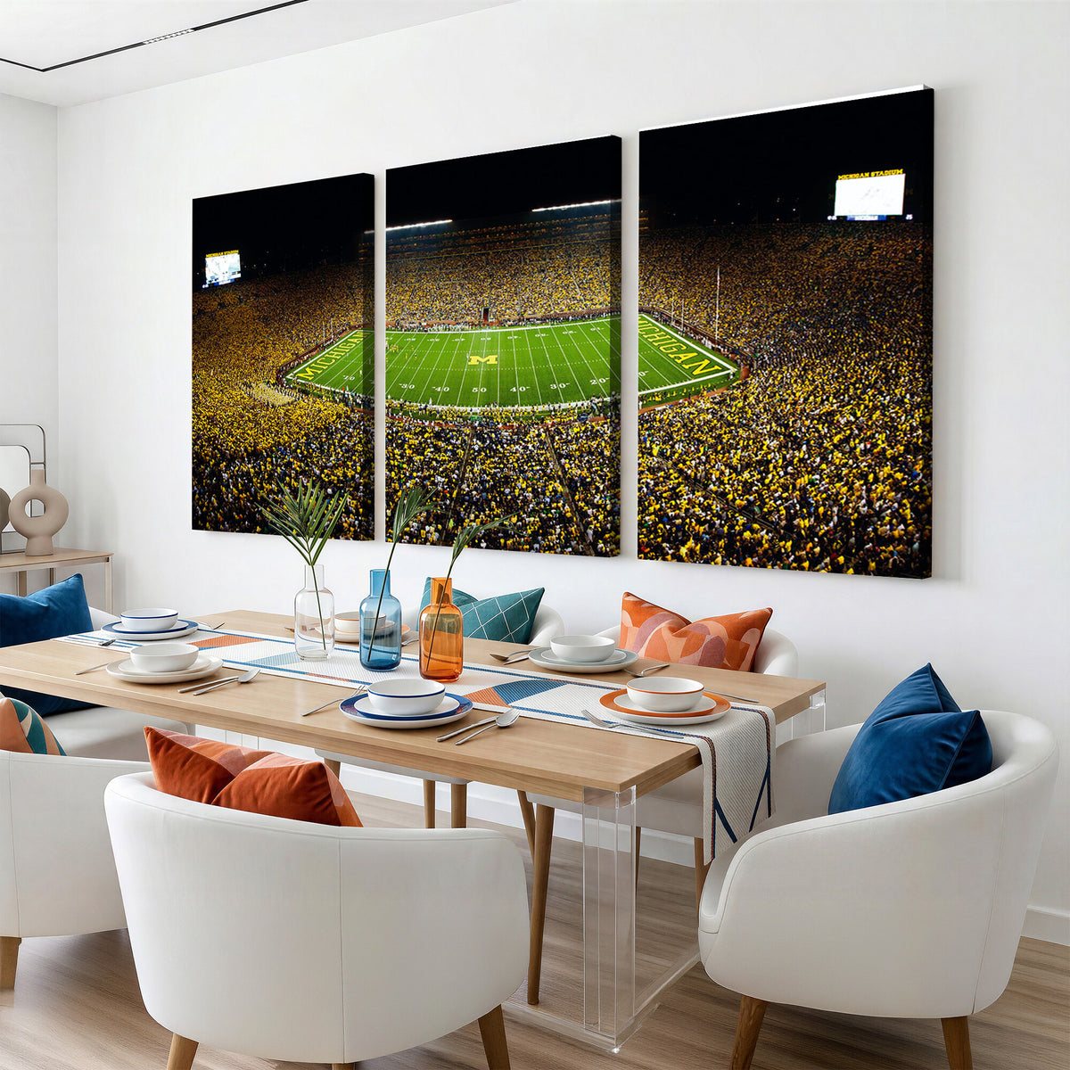 26166-MGV-CV-36X24 - Stadium in Michigan Wall Art Canvas Print, Framed American Football Stadium Art